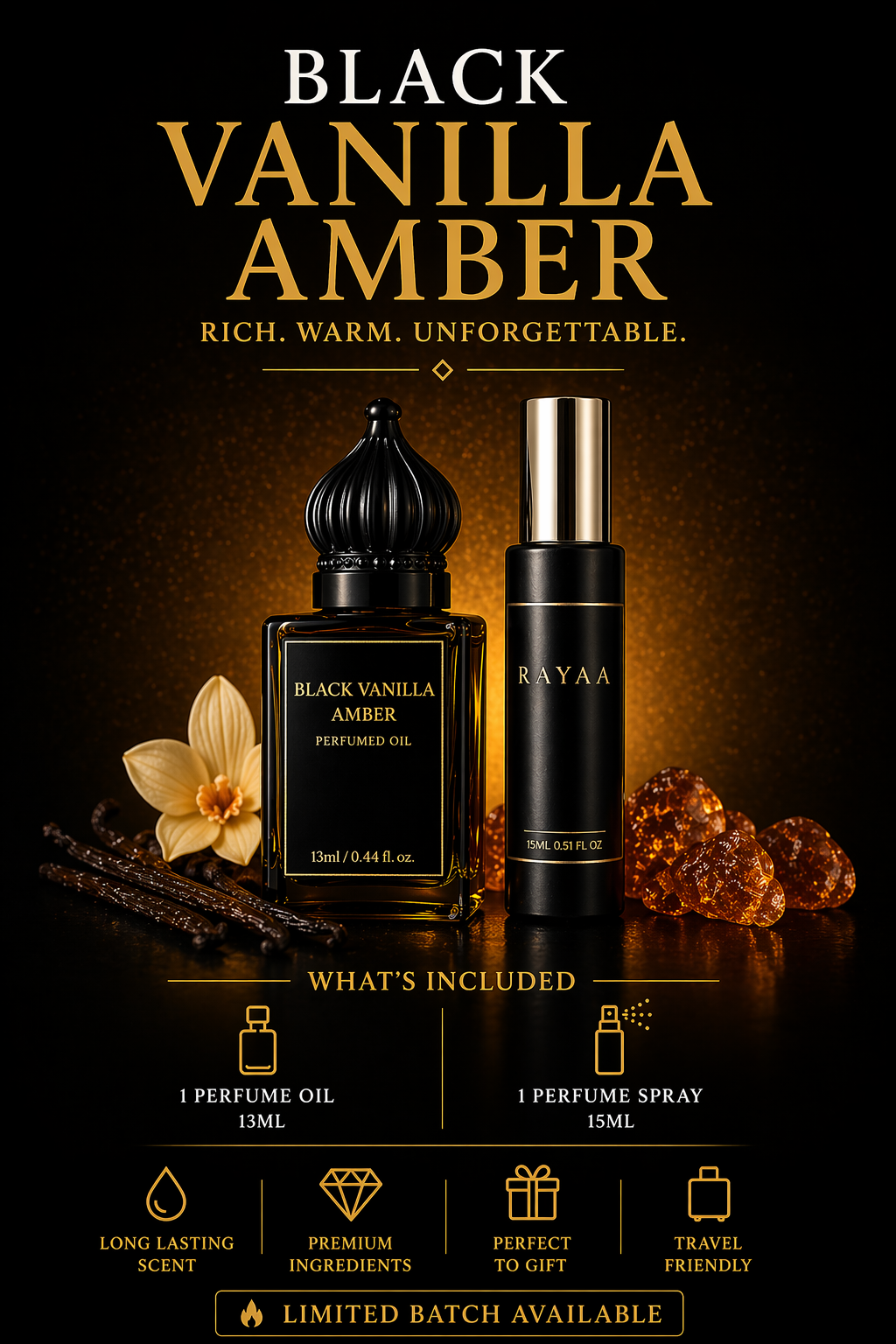 Black Vanilla Amber Bundle (15ml Spray and 13ml Oil)